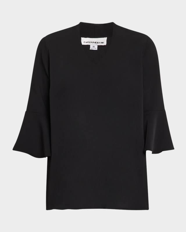 Valentina Bell-Sleeve Matte Crepe Top